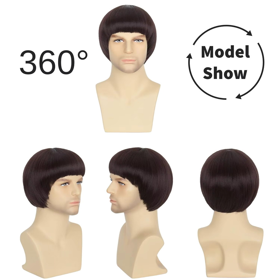 Yan Dream Perücke, Herren, braun, kurzer Bowl Cut mit Pony - Bild 3
