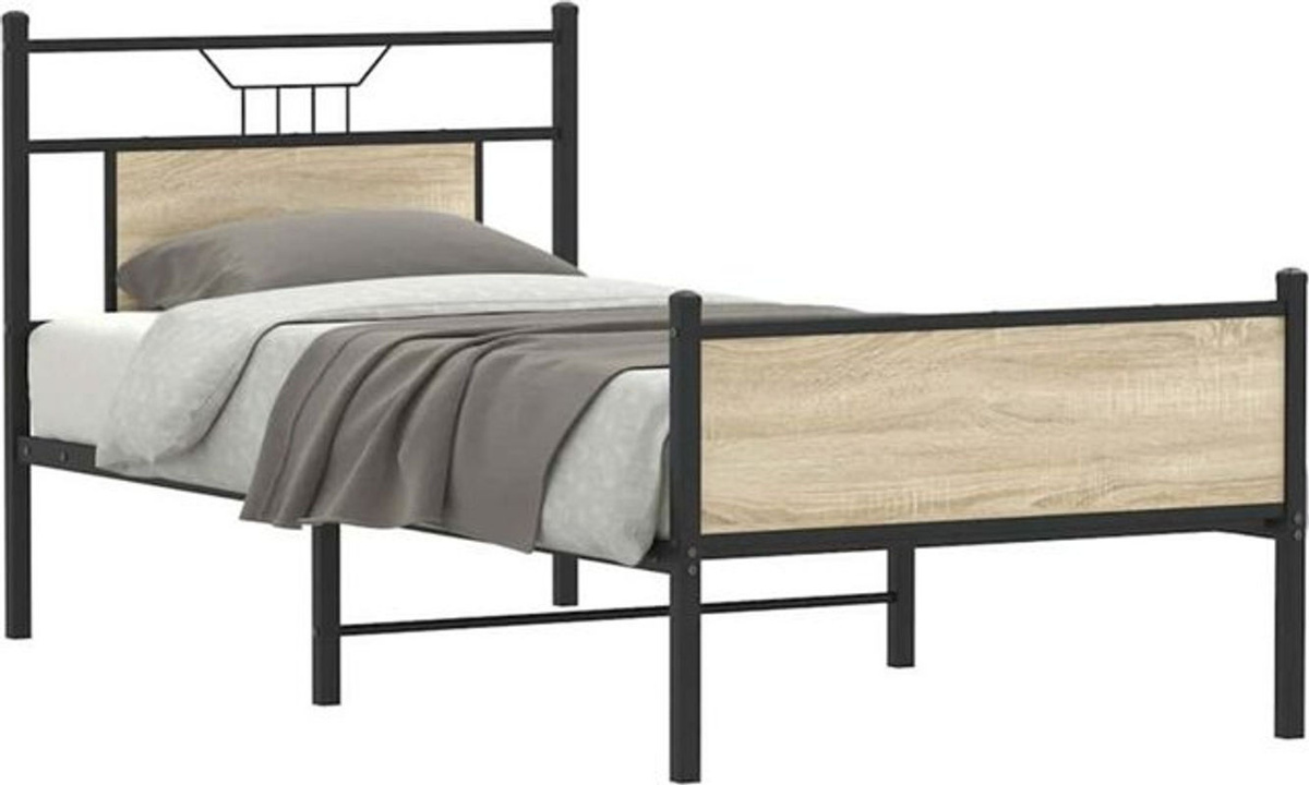 Vidaxl Einzelbett Bettgestell aus Holzwerkstoff und Stahl in Eiche Natur Braun B/T/H: 90 x 190 x 96 cm - Bild 1