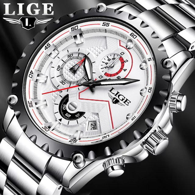 LIGE Chronograph, Edelstahl, Silber, Blau, Quarz, Herren - Bild 1