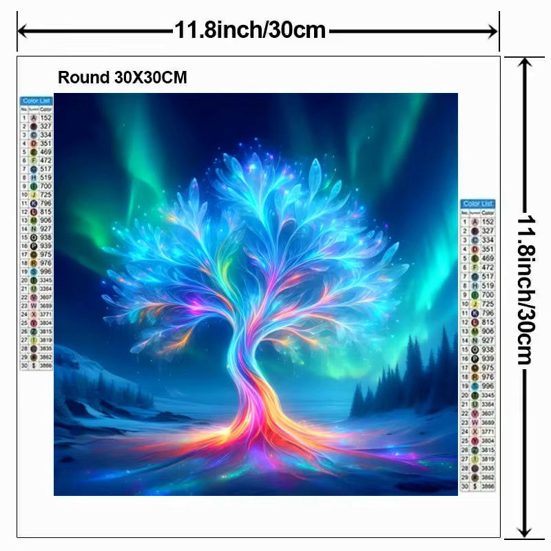 Potdemiel 5D DIY Diamantmalerei Abstraktes Baum Landschaft Mosaik Set Rund Multicolor - Bild 2
