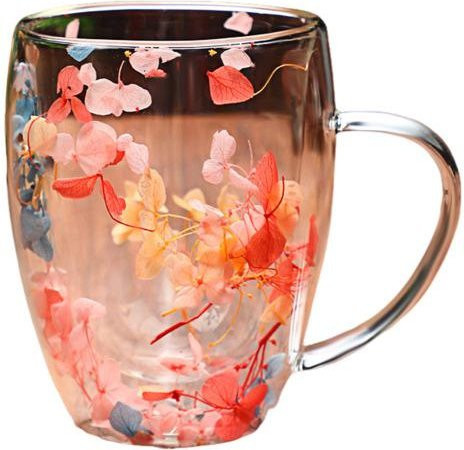 Doppelwandige Glastasse Pavo mit Blumenmuster, 350 ml, Schwarz/Transparent - Bild 1