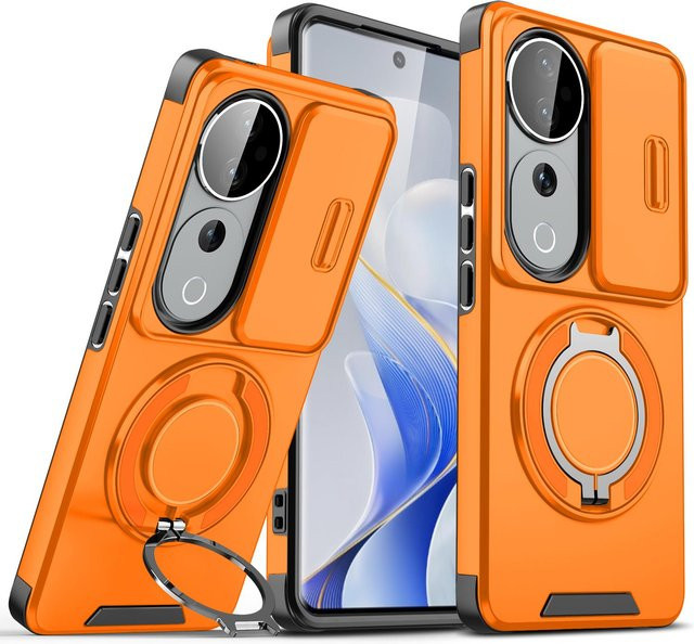 Robuste Rüstungs-Schutzhülle für Vivo V60 V50 Lite V40 Pro 5G mit magnetischem drehbarem Metallring-Halter-Ständer in Orange - Bild 1