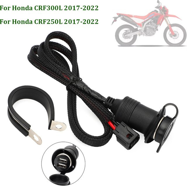 Dual USB Steckdose mit Staubschutz für Honda CRF300L und CRF250L Rally, Schwarz, USB-C Anschluss - Bild 1