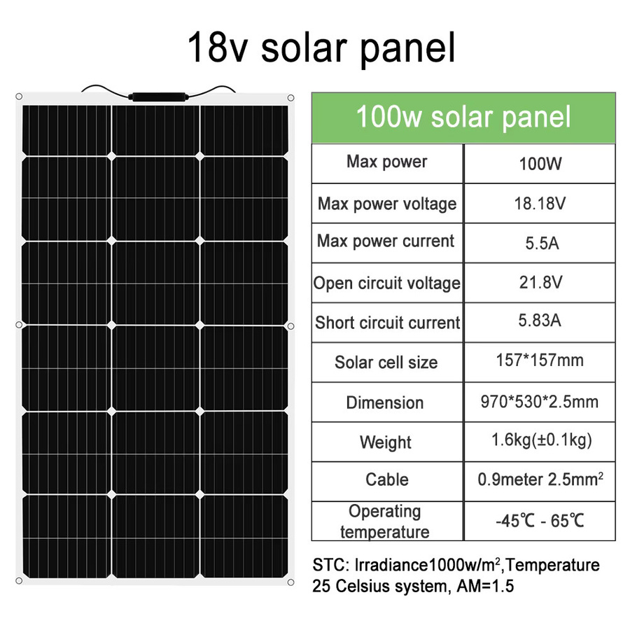 DGSUNLIGHT Flexibles Solarpanel aus monokristallinem Silizium in Schwarz, 100W 200W 800W 12V 18V - Bild 6