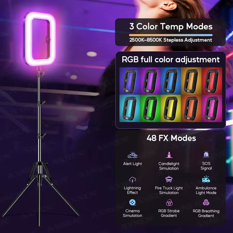 Axnen Ring-LED-Licht wiederaufladbar und tragbar für Smartphone-Fotografie und Live-Übertragungen - Bild 4