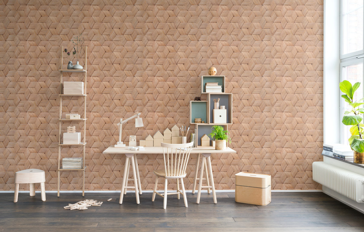 Rebel Walls Wandtattoo Birch Bark Braids in Pink, Beige und Braun im skandinavischen Design - Bild 1