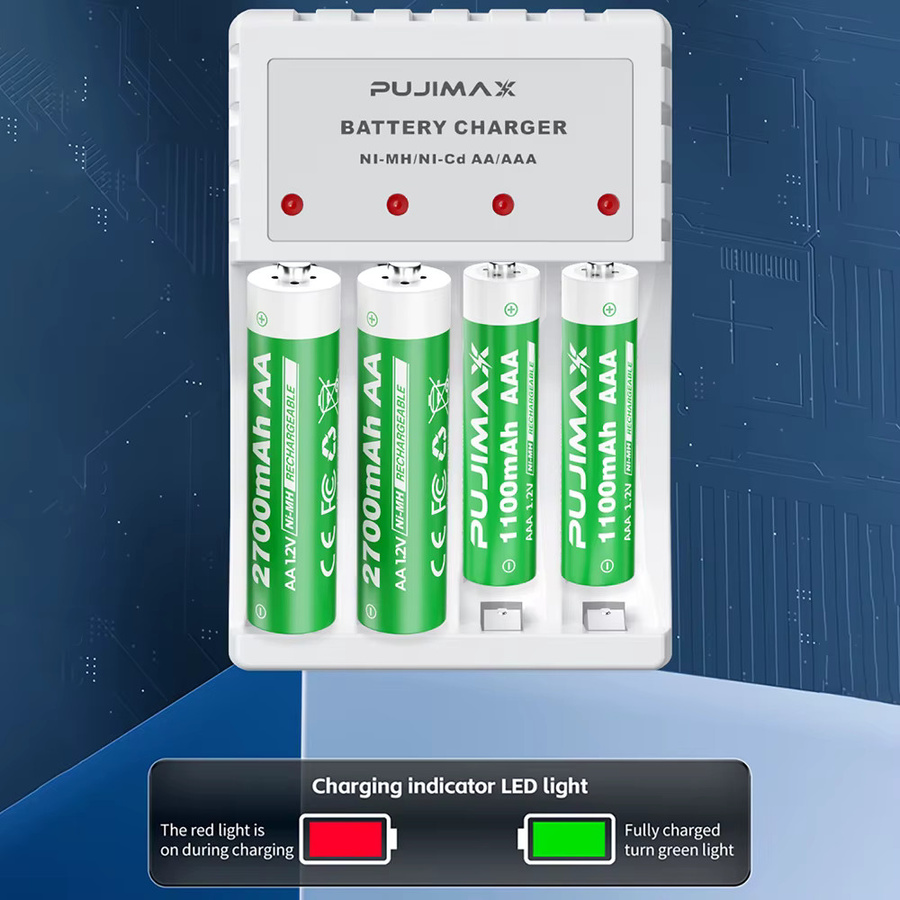 PUJIMAX AAA Akku-Set mit Ladegerät, Ni-MH wiederaufladbare Batterien, 1,2 V, 1100 mAh für Uhren, Mäuse und Spielzeug - Bild 2
