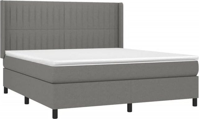 vidaXL Boxspringbett mit Matratze in Dunkelgrau, Hybridbett mit LED-Unterbettbeleuchtung und USB-Ladeport, B/T: 160 x 200 cm - Bild 1