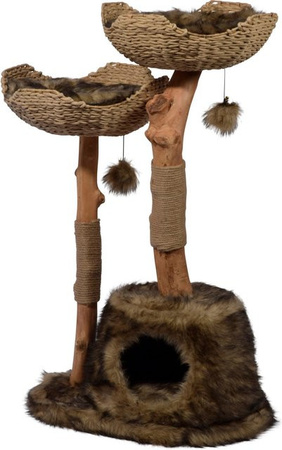 Dobar Kratzbaum Tony mit Katzenhöhle und Naturholzstämmen in Braun, H: 104 cm, B: 60 cm, T: 45 cm