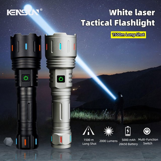 KENSUN Hochleistungs-LED-Taschenlampe als taktischer Scheinwerfer, USB wiederaufladbar, Schwarz - Bild 1