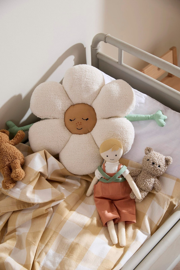 Kids Concept Kissen Blume in Weiß, rund, aus Baumwolle und Sherpa - Bild 2