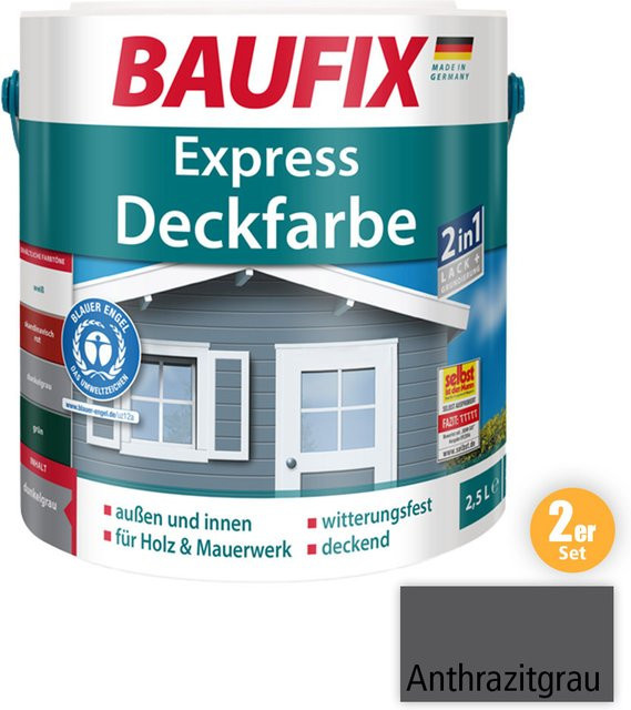 BAUFIX Express 2in1 Deckfarbe Anthrazitgrau Matt Wasserbasiert 2 x 2,5 l - Bild 3
