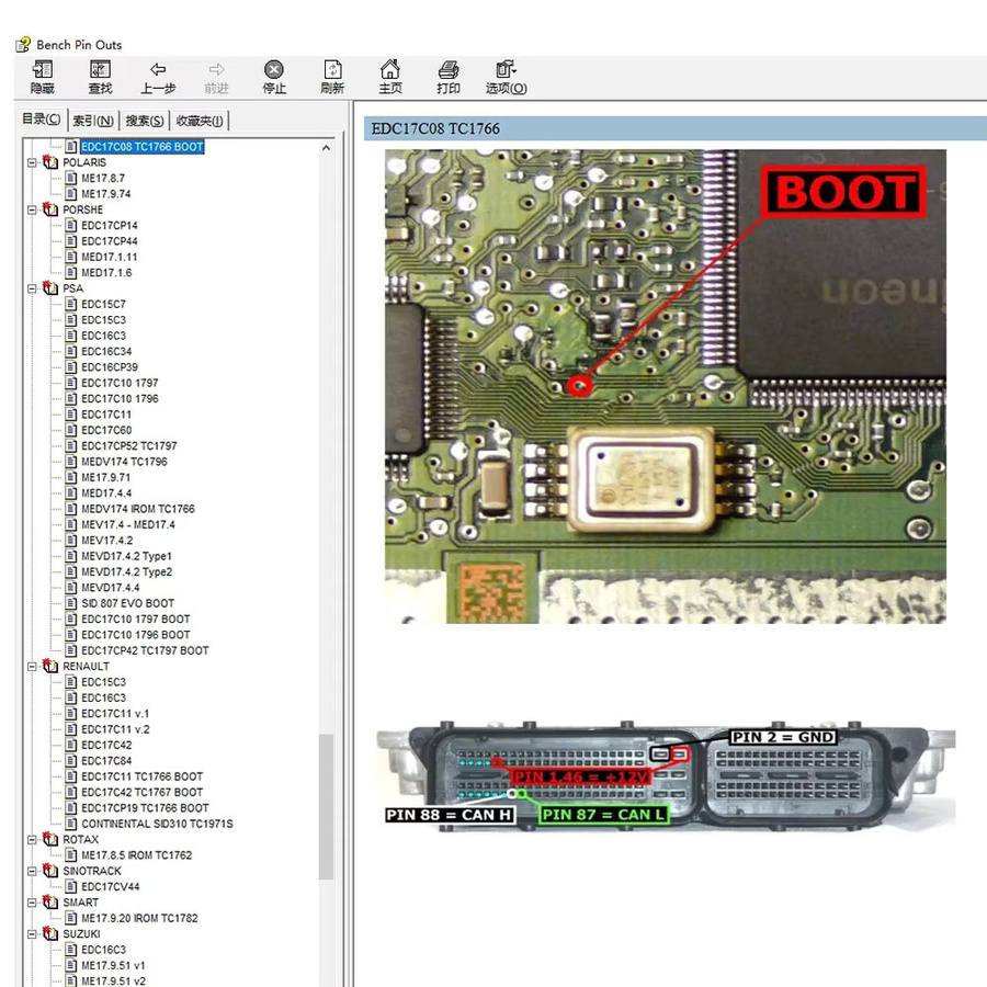 ITCARDIAG Ecu Pin Outs Software mit Verbindungsleitfaden und Verdrahtungsdiagramm für Steuergeräte Reparatur und Bench Boot Connections - Bild 2