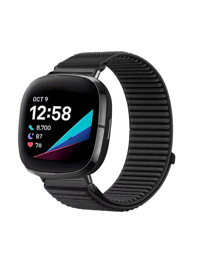 DAINU Nylonarmband für Fitbit Versa 4, Versa 3, Sense und Sense 2 in Schwarz, elastisches Klettverschluss-Ersatzarmband für Unisex - Bild 4