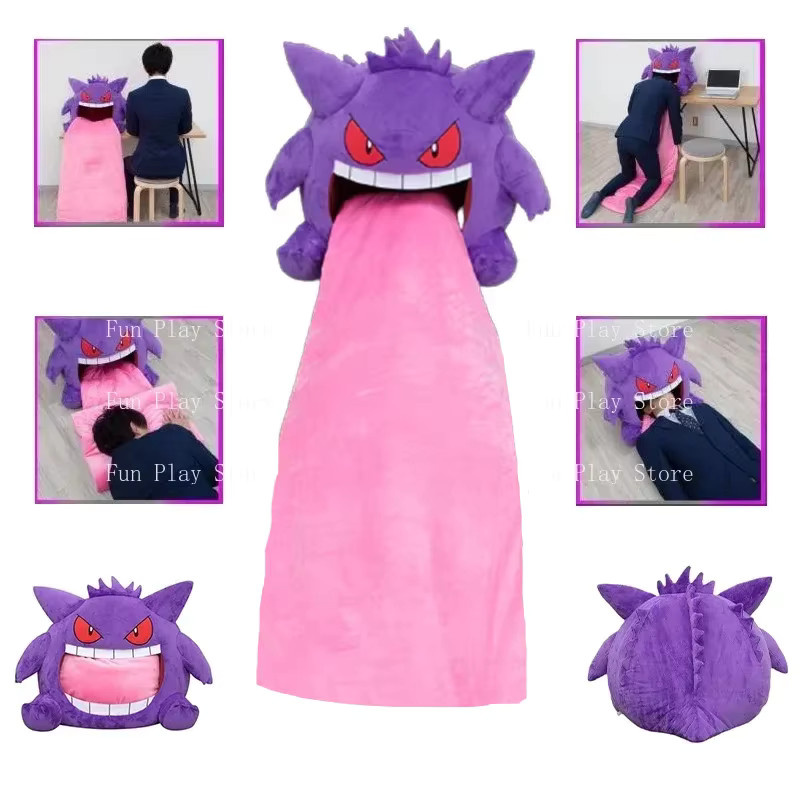 Bandai Pokémon Gengar Große Zunge Plüschtier, Schlafkissen, Nickerchen-Decke, Lila - Bild 2