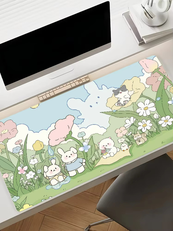 Rutschfestes Anime Mauspad mit rosa Kaninchen Design als Schreibtischunterlage für PC und Laptop in Pink und Multicolour - Bild 6
