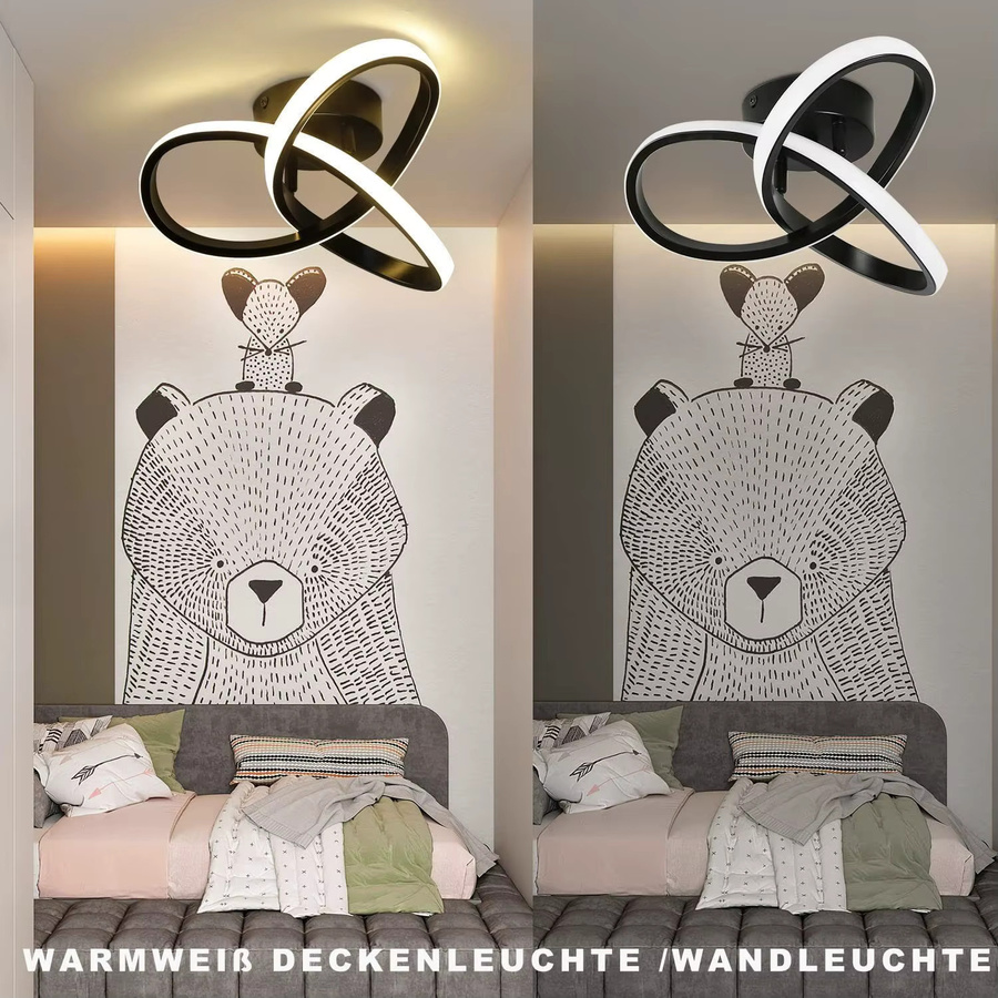 Cliheet LED-Deckenleuchte in Schwarz mit 3 Flügeln, modernes Ring-Design, warmweißes Licht 3000K, flimmerfrei und blendfrei für Wohnzimmer und Schlafzimmer - Bild 5