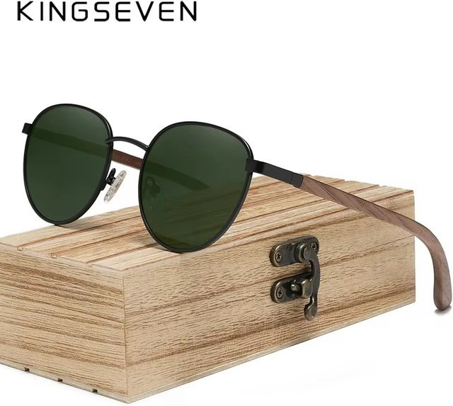 KINGSEVEN Pilot-Sonnenbrille, Holz, braun, Vollrand, Unisex, polarisiert - Bild 1