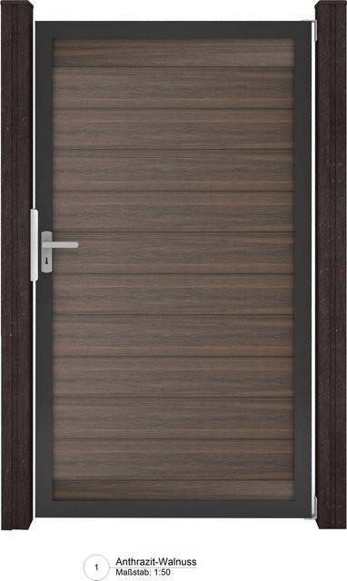 GroJa Solid Steckzaun Tor Universal-DIN Schwenktor in Walnuss Braun, B: 150 cm, H: 180 cm - Bild 1