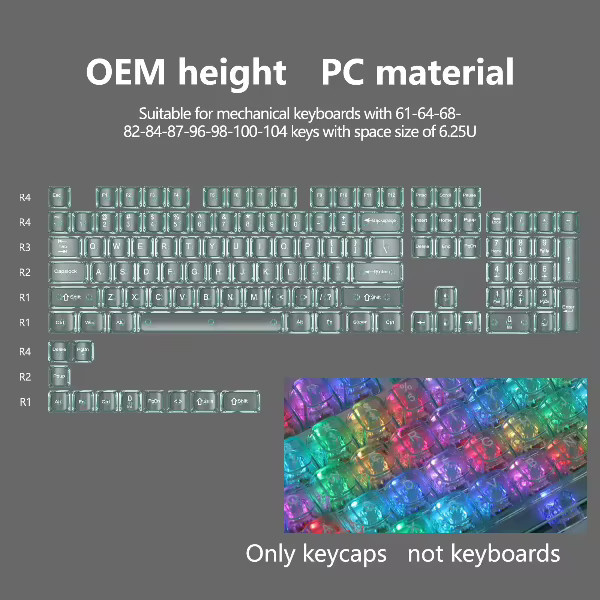 Transparente Tastenkappen im MDA-Profil für mechanische Tastaturen, 115er Set aus PC-PBT in Grün mit Letter Drive für MX-Schalter - Bild 2