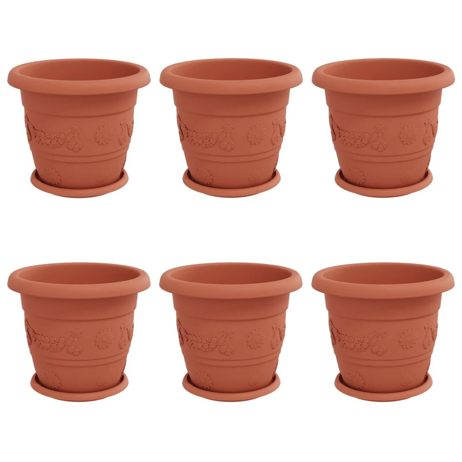 6er Set vidaXL Blumentöpfe aus Kunststoff in Ziegelrot, zylindrisch, Durchmesser: 30 cm, Höhe: 25 cm - Bild 2