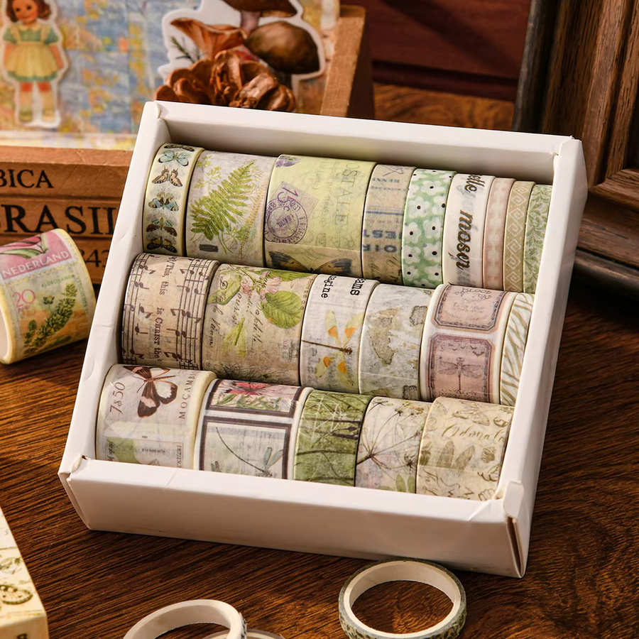 20 Rollen Vintage Washi Tape Set in Multicolour mit Tier- und Pflanzenmustern für Scrapbook und DIY-Dekoration - Bild 6