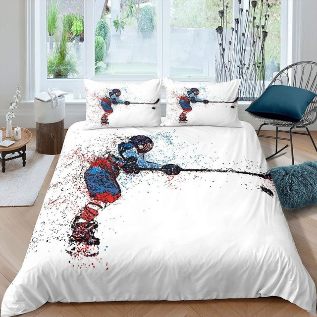 Jinmeige Eishockey Bettbezug mit Kissenbezug Kollektion Puck, Weiß, B/H: 135 x 200 cm - Bild 1