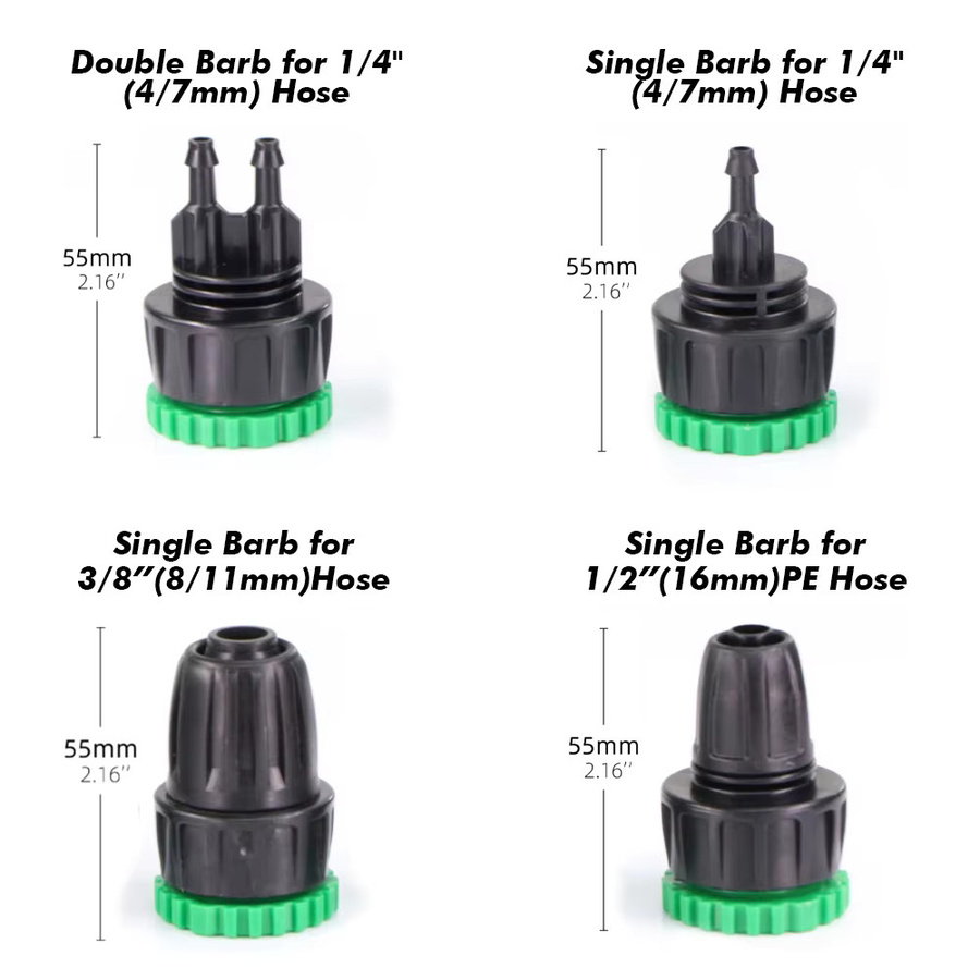 MUCIAKIE 2er Set Gartenschlauch Adapter für Wasserhahnanschluss 1/2 Zoll und 3/4 Zoll Innengewinde auf 4/7mm, 8/11mm und 16mm Micro Drip Tubing Bewässerungsarmaturen in Schwarz - Bild 2