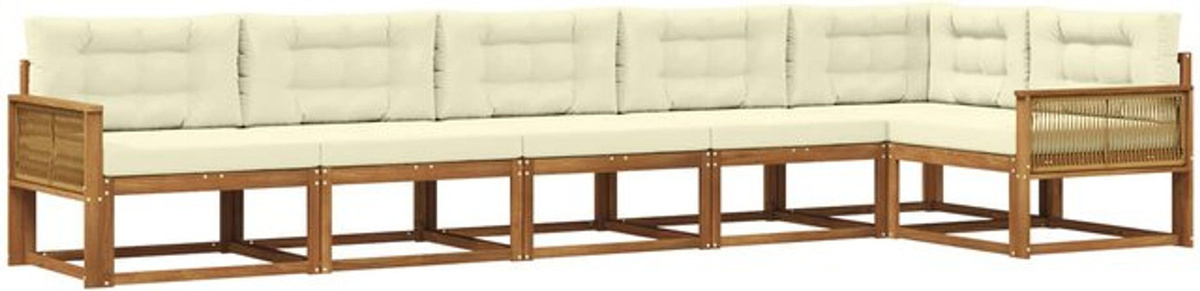 vidaXL Outdoor-Sofagarnitur aus Massivholz mit Kissen, 6-teiliges Loungemöbel-Set in Natur und Beige - Bild 1
