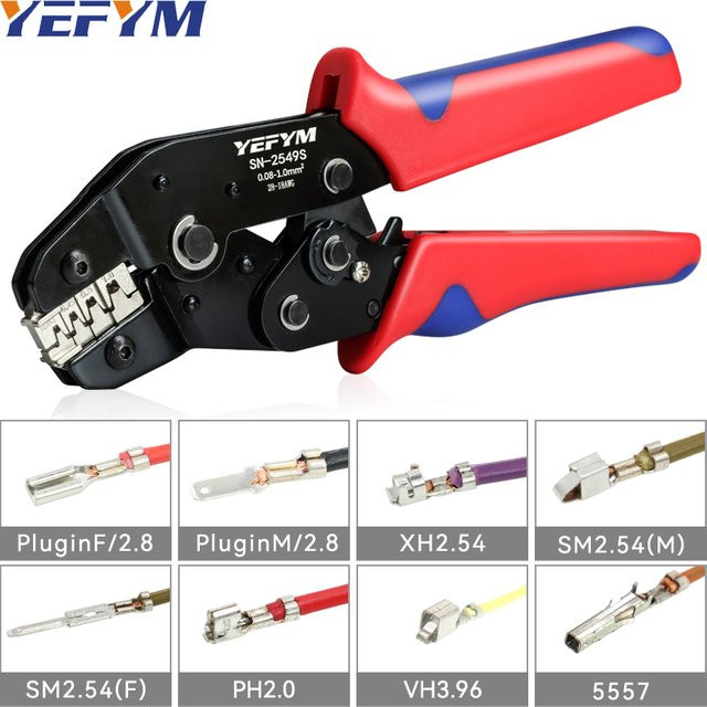 YEFYM SN-2549S Crimpwerkzeug Drahtratszange für PH2.0 XH2.54 2.8 3.0 3.96 KF2510 JST Terminals mit 0,08–1,0 mm2 und AWG28–18 - Bild 1