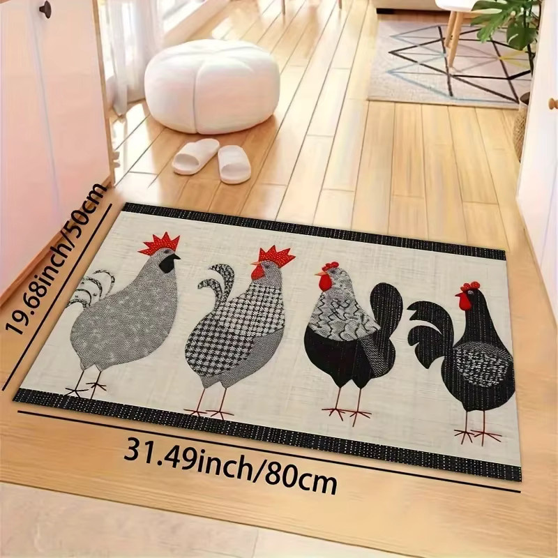 VIKAMA Küchenläufer Hahn mit Hühner-Motiv, gepolsterter und rutschfester Teppich im Landhausstil, mehrfarbig, B/T/H: 60 x 40 x 1 cm - Bild 2