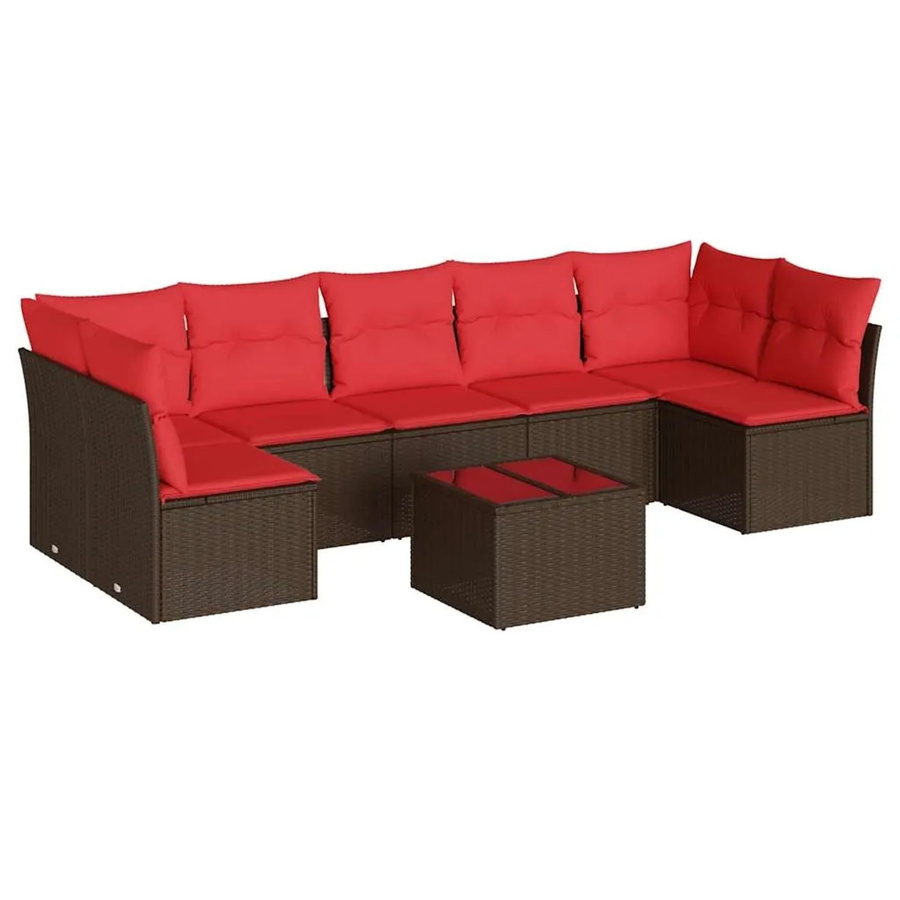 vidaXL 8-teilige Garten-Sofagarnitur in L-Form aus braunem Poly-Rattan mit Sitzkissen und Rückenkissen - Bild 2