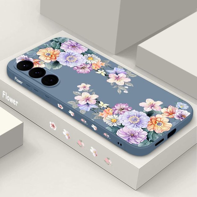 Stoßfeste Handyhülle mit Lanyard und Blumendruck für Samsung Galaxy S25 Ultra S24 FE S23 S22 A36 A16 A55 A15 A35 A06 A25 A05S A54 A26 A56 A17 in Grau - Bild 1
