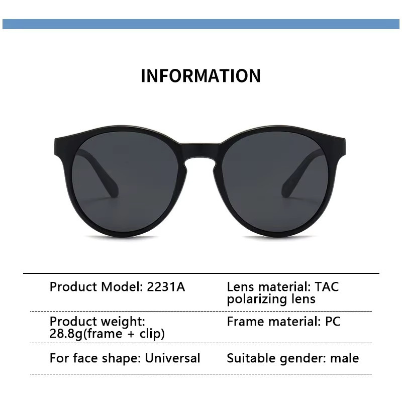 NINJONA Sonnenbrille, 2-in-1, polarisiert, oval, Vollrand, Kunststoff, Unisex, schwarz - Bild 2