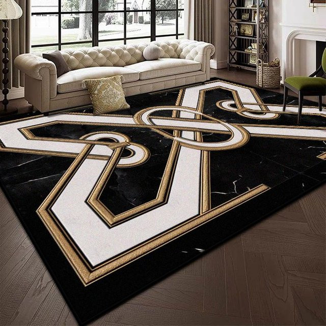 Wucifang Jewelry Luxus Teppich in Schwarz mit Marmor-Optik, flauschige Plüschmatte aus Polyester für Wohnzimmer und Schlafzimmer, B/T: 90 x 60 cm - Bild 1