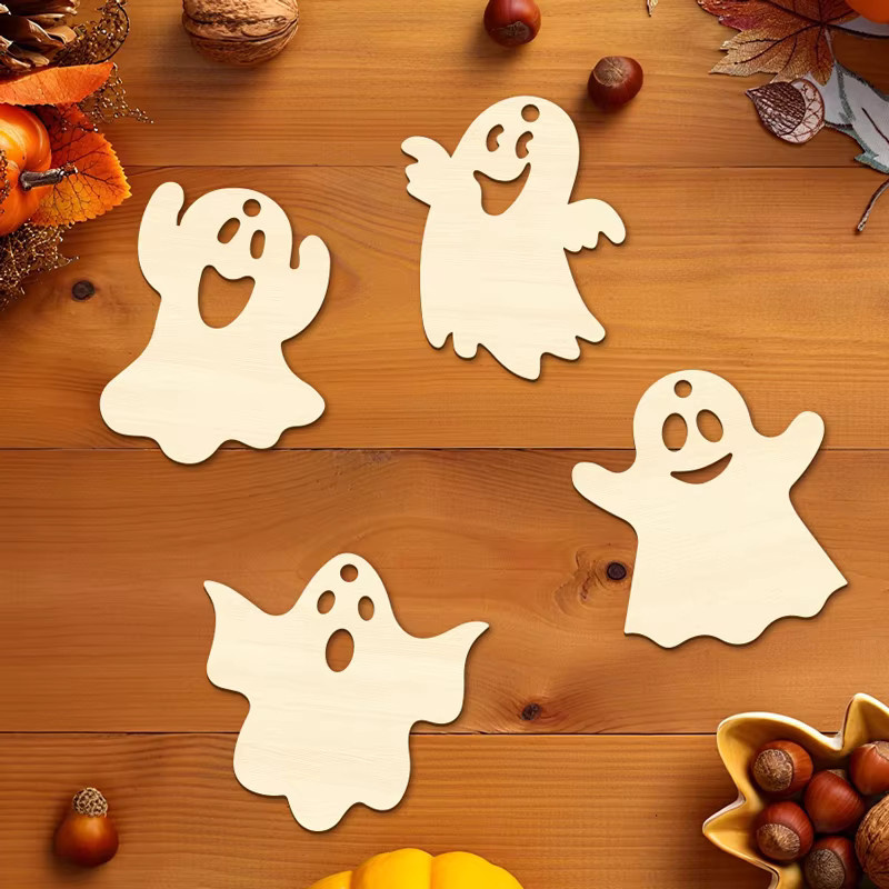 20 Stück YOMDID Halloween Holzgeist als unfertige Holzfiguren mit Schnur für DIY-Malerei und Hängedekoration - Bild 3