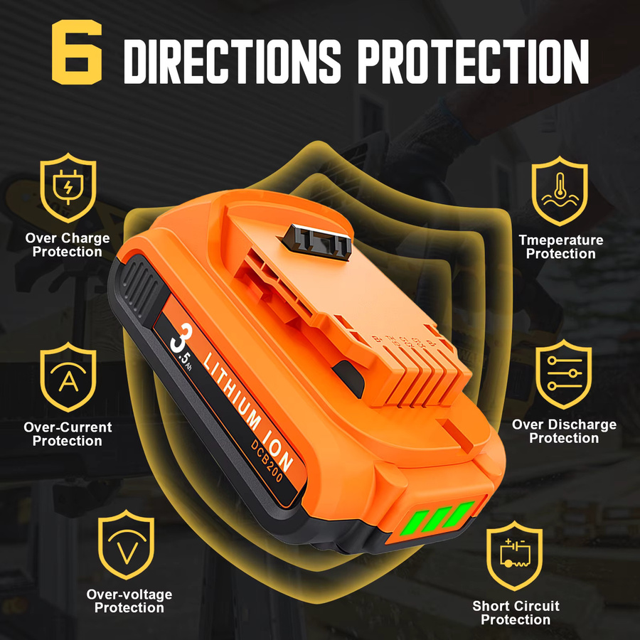 DeWalt Li-Ion Akku 20V 3500mAh in Orange für DCB200 DCB206 DCB120 DCB182 DCB123 DCB122 DCB125 DCB124 DCB609 - Bild 3