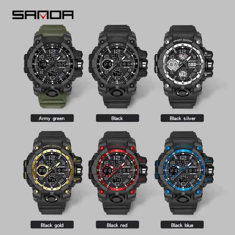 SANDA Armbanduhr, Quarz, Analog-Digital, Kunststoff, Schwarz, Herren - Bild 2