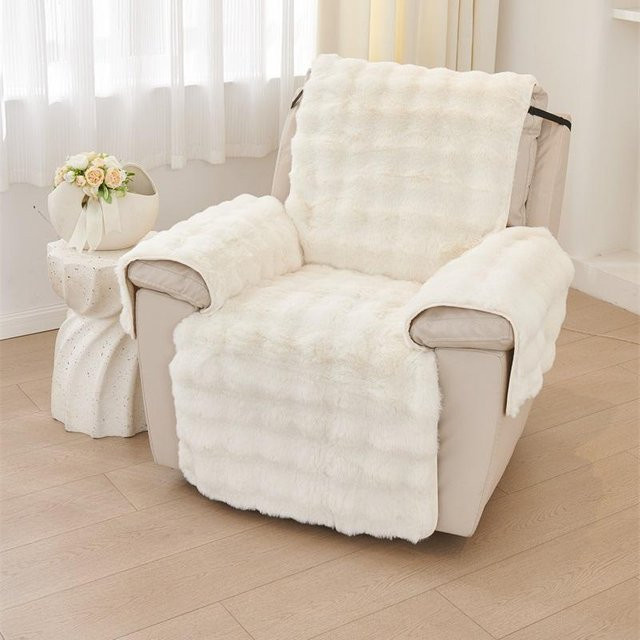 Bestbags Weicher 1 Sitzer Kaninchen Plüsch Relaxsessel Bezug in Weiß, Rutschfester Einzelsofa-Bezug aus Fleece und Polyester - Bild 1