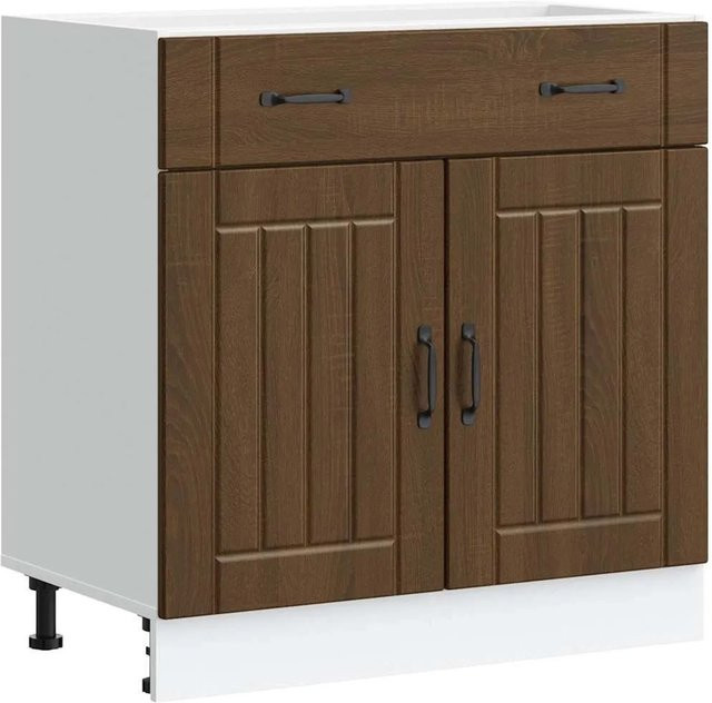 vidaXL Küchen-Unterschrank Lucca in Eiche Braun aus Holzwerkstoff mit Türen und Schubladen, B/T/H: 80,0 x 46,0 x 81,5 cm - Bild 1