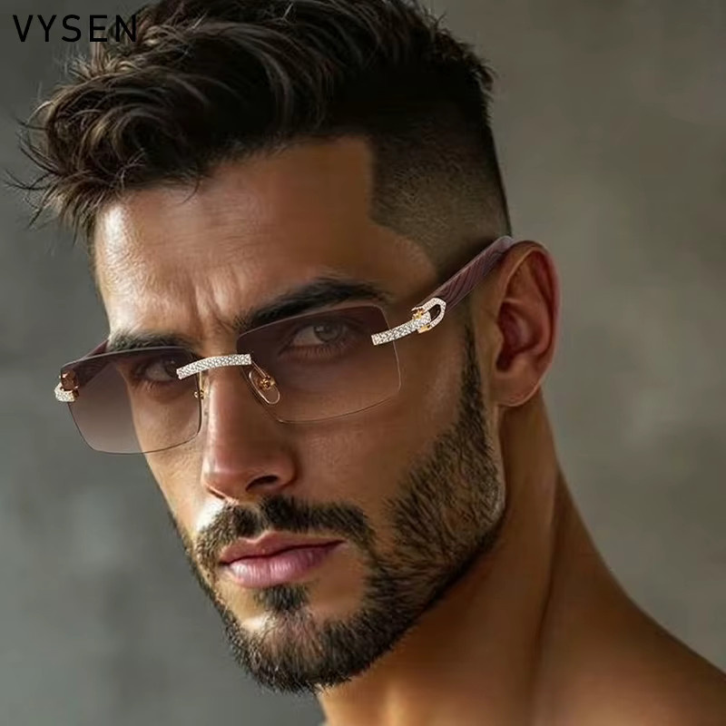 VYSEN Sonnenbrille, randlos, quadratisch, Holzmaserung, Herren - Bild 2
