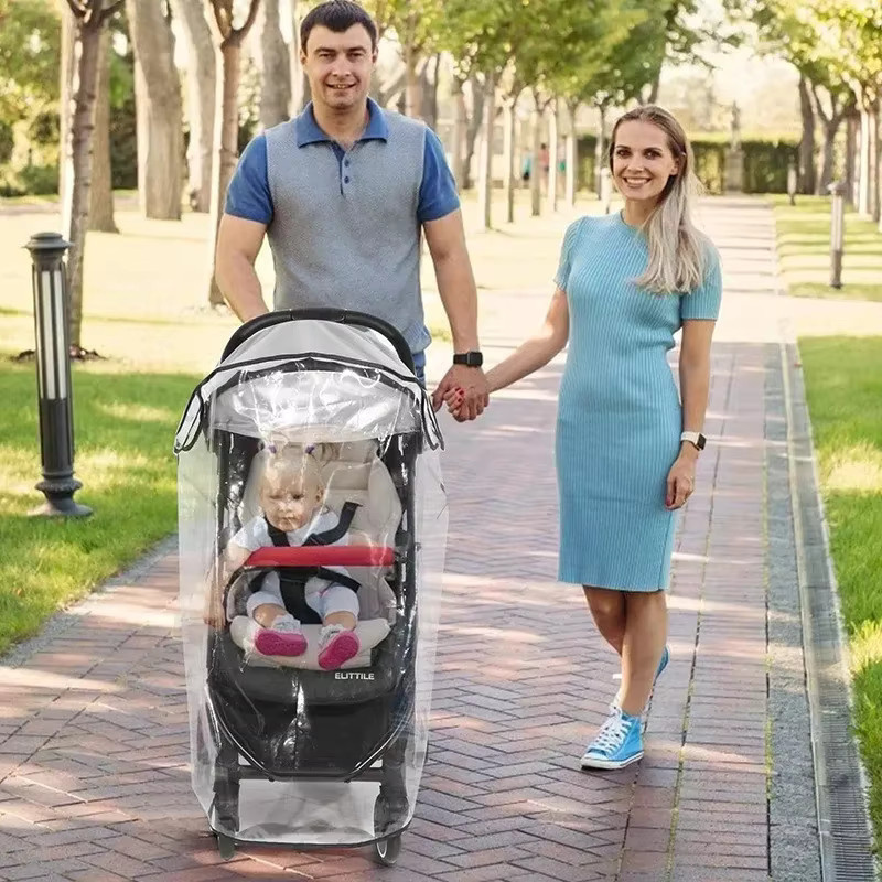 Universelle Baby Kinderwagen Regen Abdeckung, transparente und winddichte Regenschutzhülle für Kinderwagen und Warenkorb - Bild 3