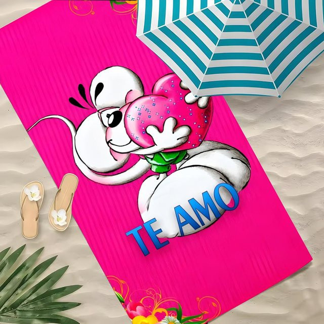 D-Diddl Maus Handtuch aus Polyester, sandfrei und schnelltrocknend, Farbe: Pink, B/H: 100 x 50 cm - Bild 1