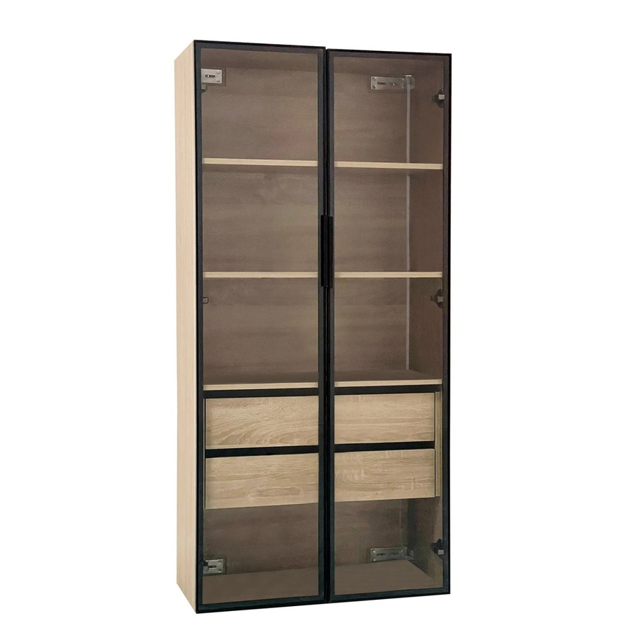 PXloue Badezimmerschrank mit LED-Beleuchtung, Milchglastür und 2 Schubladen in Beige/Natur/Braun - Bild 2