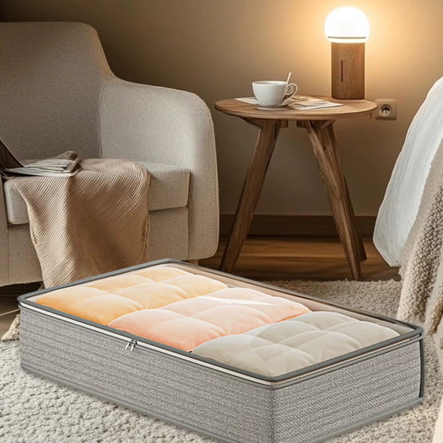 Arrow Unterbett-Aufbewahrungsbox in Grau, große gesteppte Organizer-Tasche, faltbare und platzsparende Aufbewahrungslösung für dein Schlafzimmer - Bild 2