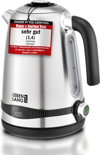 LEBENLANG Premium Edelstahl Wasserkocher in Silber mit 1,7 l Fassungsvermögen - Bild 1