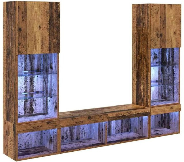 vidaXL TV Wandmöbel Set mit LED-Beleuchtung in Altholz-Optik, 5-teilig, Braun - Bild 1