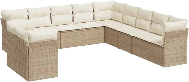 vidaXL 11-tlg Garten-Sofagarnitur aus Poly Rattan in Beige mit Kissen und L-Form - Bild 1