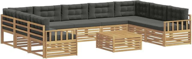 vidaXL Outdoor-Sofagarnitur aus Akazienholz in U-Form mit Kissen, 10-teiliges Set, Anthrazit-Weiß - Bild 1