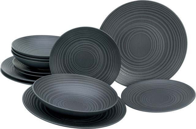 CreaTable Tafelservice Lava Stone 12-teilig aus Keramik in Schwarz - Bild 1